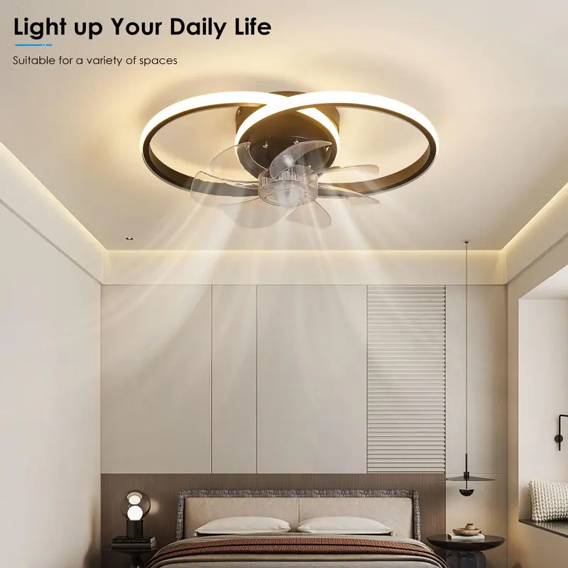 Modern Ceiling Fan with Light, 6 Speed Ceiling Fan Light with Remote Control, Reversible Blades Fan Light for Bedroom Kitchen Dining Room 2