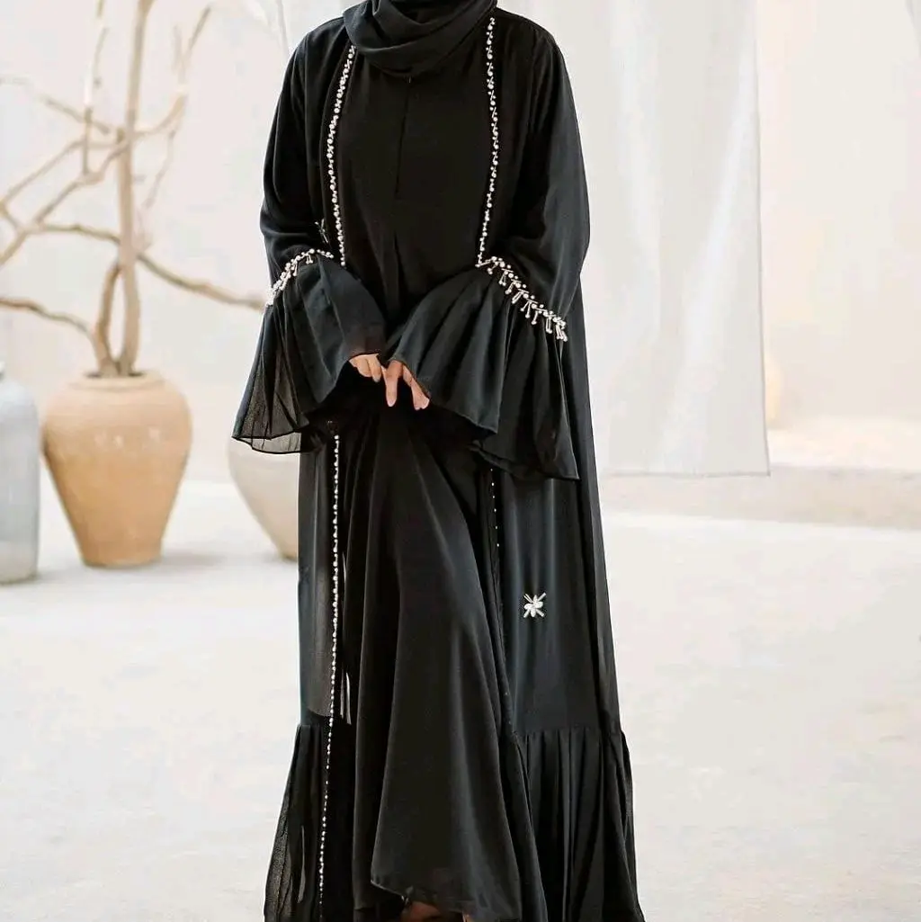 Abaya Ulya set phasmina abaya hitam mewah bahan ceruty babydoll aplikasi ceruty babydoll full furing Dress Muslim Payet Gamis Wanita Syari Simple Tangan Kondangan Lebaran Dewasa Remaja Pesta
