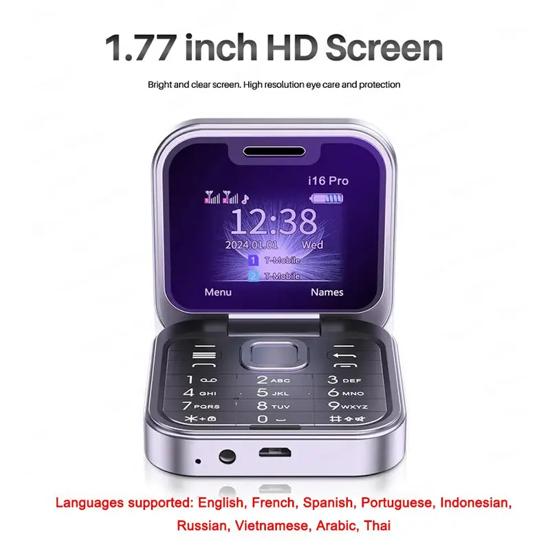 Mini Điện Thoại Di Động lật, Hàng mới về, SERVO I16Pro, Nhỏ và Có Thể Gập Lại, với Thẻ để Ghi lại, 2 Điện Thoại và Đài phát thanh, Kích thước nhỏ, Tương thích với C6N7 và Z4T6 7