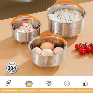 304 Keranjang Kukus Stainless Steel/Keranjang Steamer Bahan Stainless Steel Untuk Panci Instan