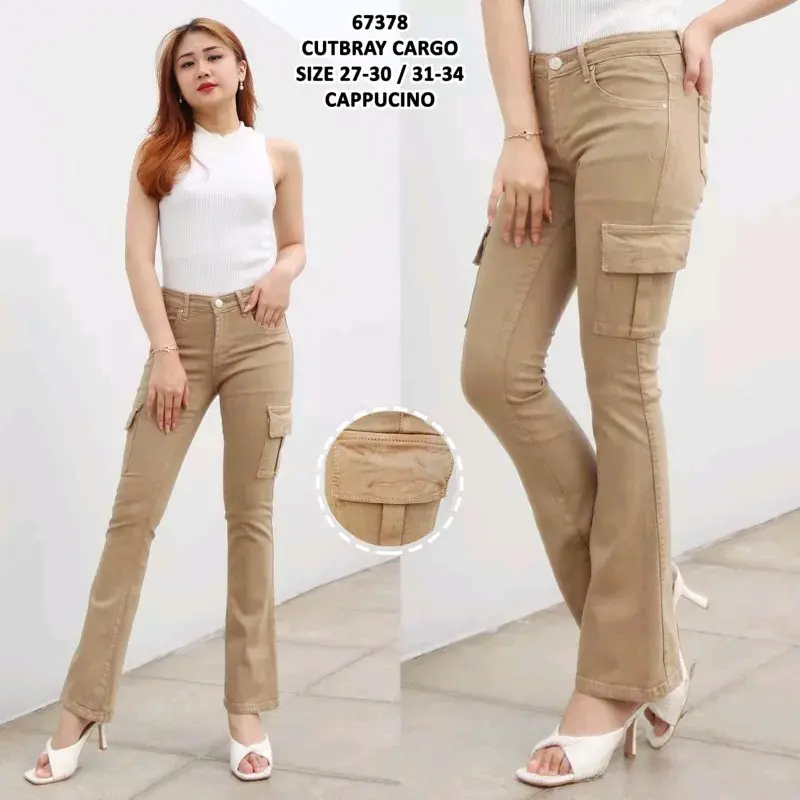 Celana Jeans Cutbray Cargo Highwaist Terbaru Melar Nyaman Wanita Panjang Cewek Karet Dewasa