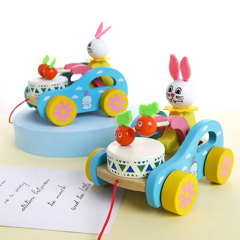 Suitable for 1-3 Year Old Children with Small Carts, Toddlers Dragging, Toddlers Learning To Walk, Rabbits Drumming, Wooden Carts, Toys