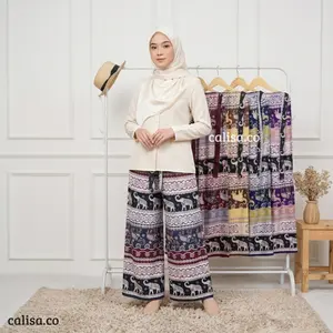 Kulot Rayon Motif Gajah Thailand Viral Celana Kulot Jumbo L XL XXL Flowly Nyaman Seharian Fashion Santai Unisex | Calisa.co
