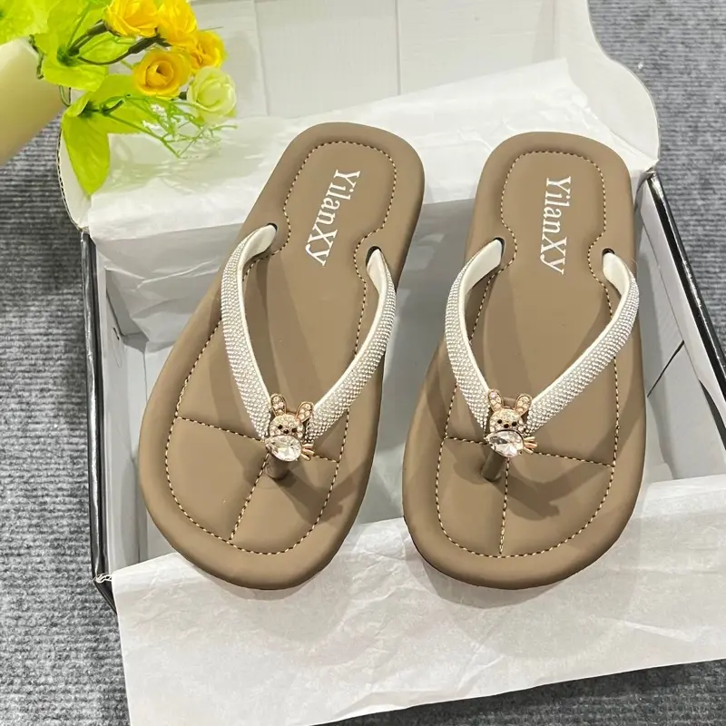 Dép Kẹp Đính Đá Chamr Thỏ (35-39) - DéP Shoes Nữ GiàY