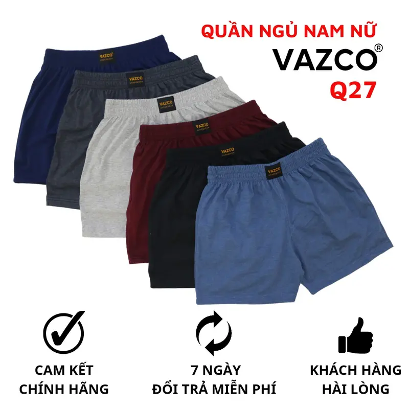 Quần short ngủ nam nữ VAZCO  Vải thun cotton co giản thoải mái màu trơn cơ bản phù hợp với mọi lứa tuổi Mùa hè Menswear 1