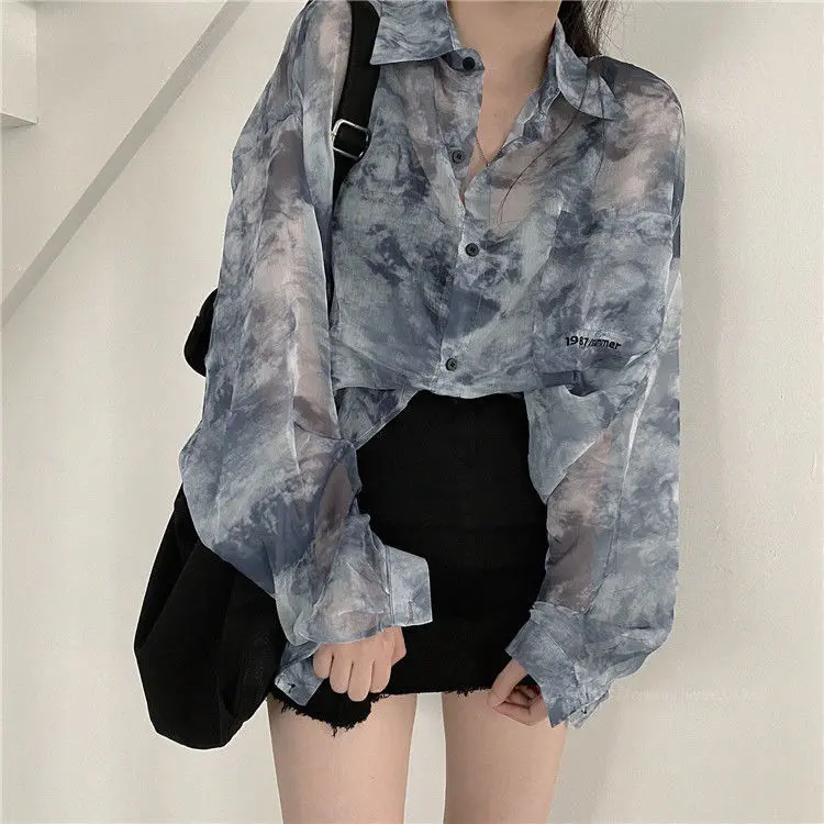 Áo Sơ Mi Chống Nắng, Ngoại Cỡ, Thiết Kế Mỏng, Phong Cách Tie-Dye, Chất Liệu Voan Dáng Rộng Độc Đáo, Thích Hợp Cho Bé Gái Béo (100,00kg), Áo Sang Trọng, Năm 2025