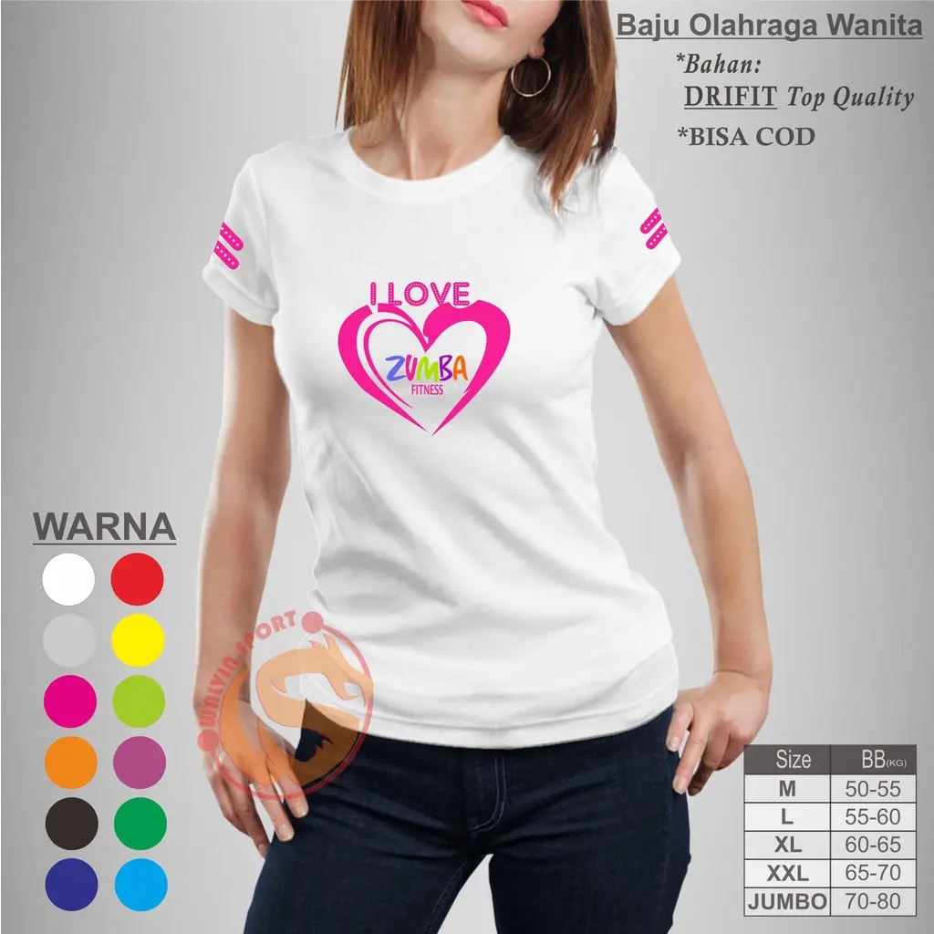 BAJU ZUMBA Pakaian Kaos Olahraga WANITA SENAM Fitnes Cewek Lari Gym Top