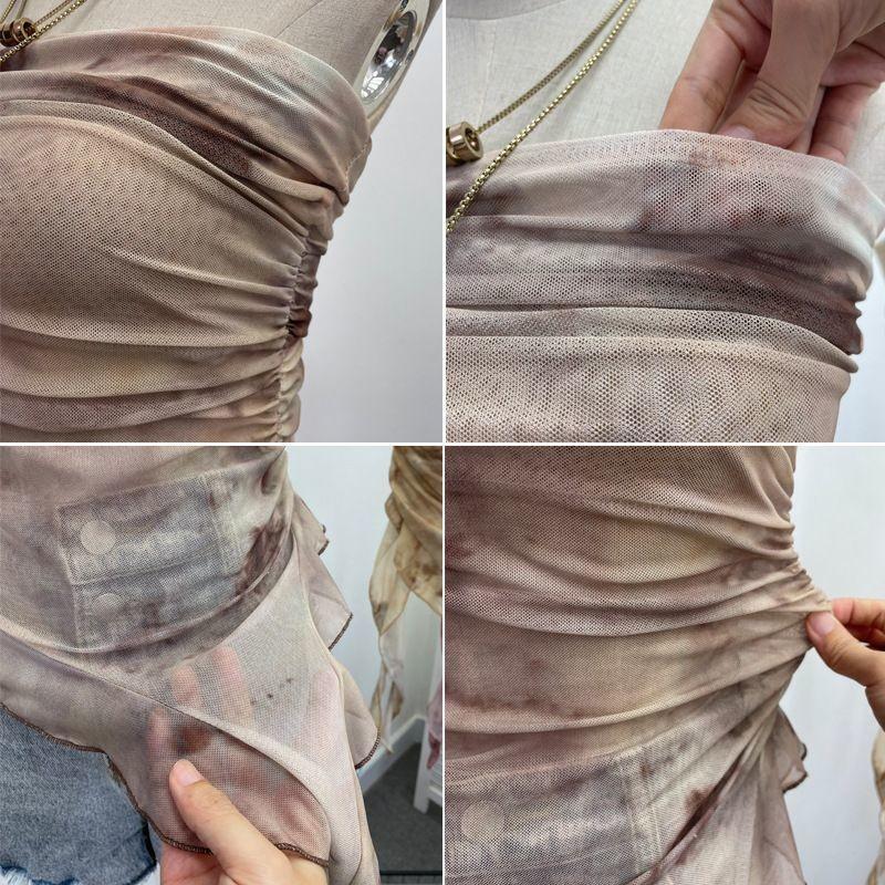 Product Introduction of Jellyfish Top American Tie-Dyed Camisole Women'S Outer Wear Summer Thai Girl Off-Shoulder Tube Top Irregular Vintage Ruffled Bustier Vest Female Spicy Girl Mesh Tide Strapless Lingerie Comfort Mississippi Top Beach Dress Asymmetrical Sexy Multicolor 16