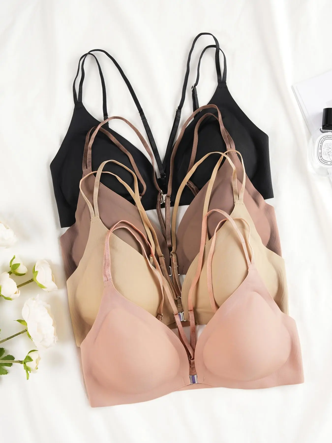Women's Solid Color Wireless Push Up Bra, Adjustable Strap Backless Bralette, Soft Comfortable Breathable Lingerie for Daily Wear