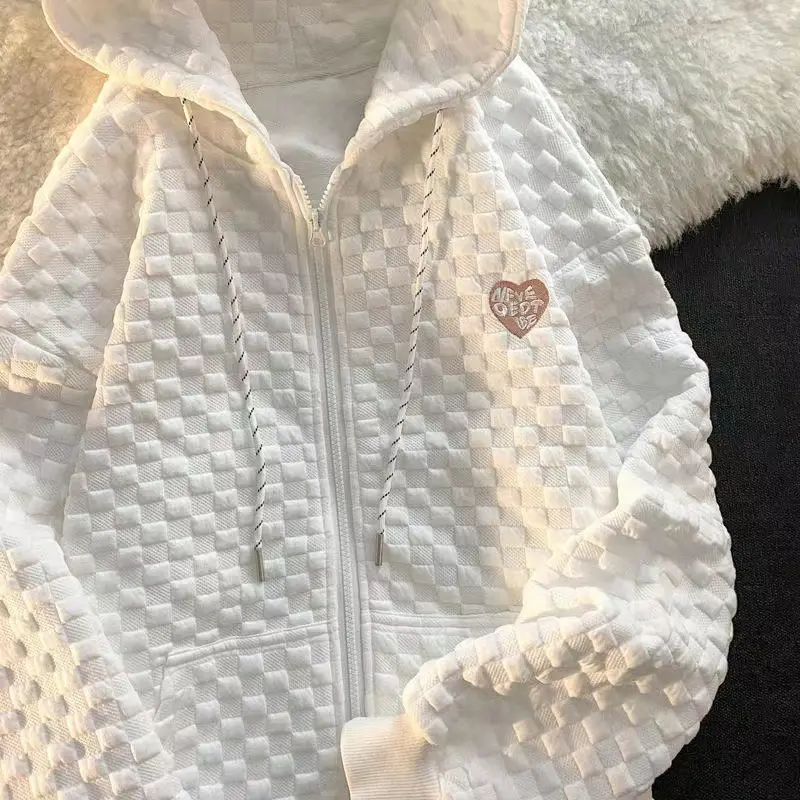 Áo Hoodie Có Mũ Trùm Đầu, Dành Cho Nữ, Dáng Rộng Vừa Vặn, Thiết Kế Bánh Quế Phong Cách Hàn Quốc, Dễ Phối Đồ Áo Khoác Cardigan Dài Tay, Hàng Mới Về Năm 2024