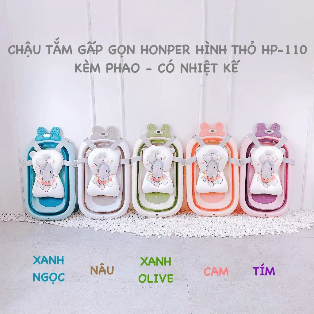 [XẢ KHO]-Bộ Chậu Tắm Và Chậu Rửa Mặt Gấp Gọn Hình Thỏ Honper Cao Cấp Có Cảm Biến Nhiệt Độ Cho Bé thau tắm bé sơ sinh combo d is in hti et kiem