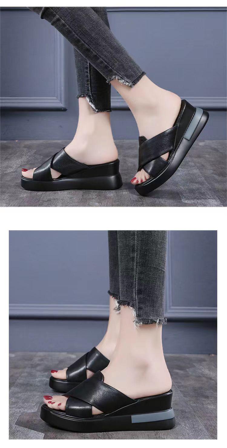 Product Introduction of Dép Đế Xuồng, Da Thật Mềm, Dành Cho Nữ, Thích Hợp Cho Mùa Hè, Có Thể Mặc Ngoài Trời, Hàng Mới Về 2024, Dép Dễ Phối Đồ Giày Đế Xuồng Cao Gót, Giày Đế Xuồng 10
