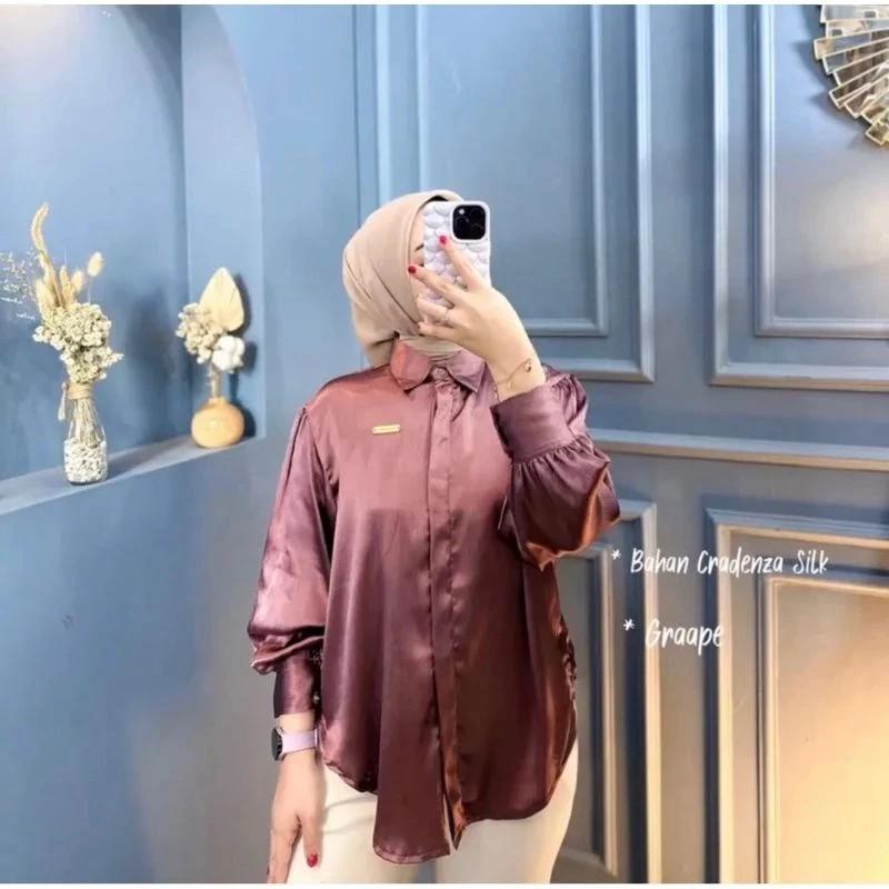 Product Introduction of Kemeja shimmer CRADENZA silk grade A.atasan wanita, kemeja wanita lengan panjang Baju Balon 4