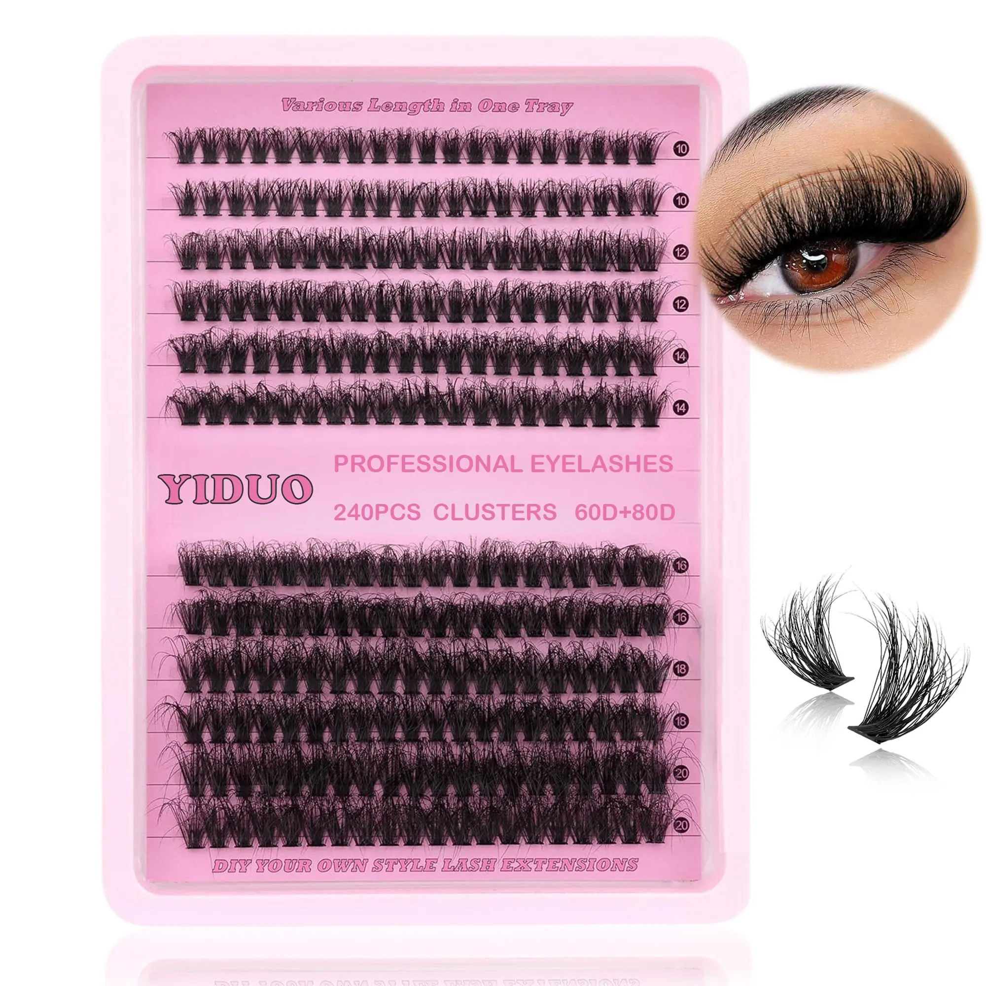 10-20mm Mixed Individual Cosmetic False Lashes Clusters, 240pcs/234pcs/300pcs/308pcs/set Volume Curly Thick Fake Eyelashes, Makeup Enhancement Lashes Clusters Kit, Cosmetic for Gift, Lashes Strips Eyelashes Clusters