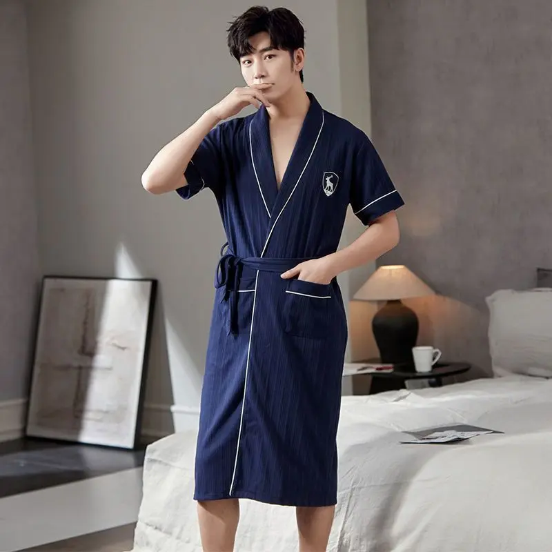 Baju Tidur Lelaki, Gaya Musim Panas, 100% Kapas, Lengan Pendek, Panjang Setengah, 2023 Ketibaan Baru, Jubah Mandi, Saiz Besar, Piyama Kapas Musim Panas