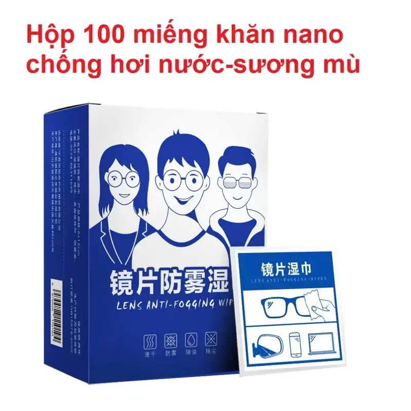 COMBO 03 HỘP Khăn lau kính Nano hộp 100 miếng khăn giấy chống bám hơi nước nl 5