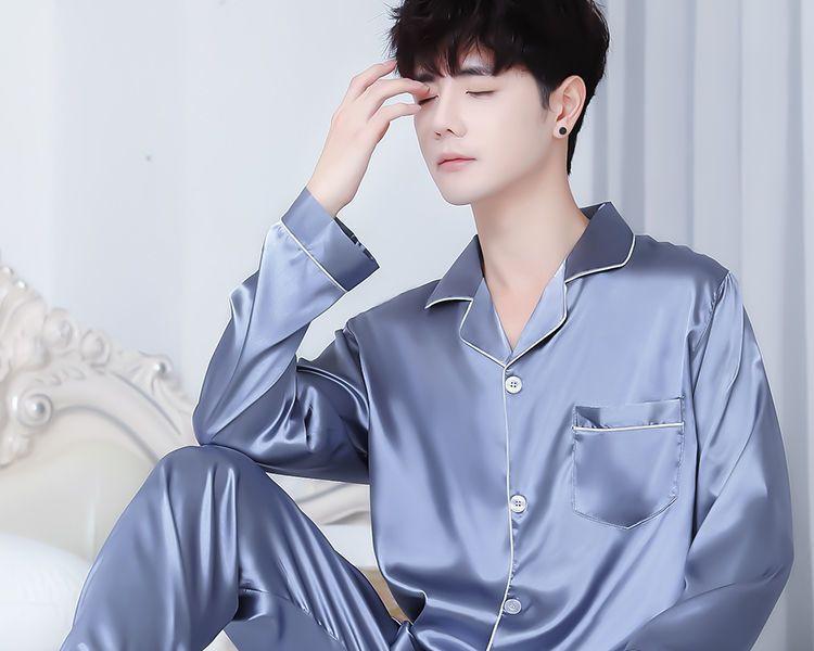 Product Introduction of Bộ Đồ Ngủ Nam, Chất Liệu Lụa Lạnh, Quần Dài Tay Mùa Xuân Và Mùa Thu, Mỏng Và Rộng Rãi, Ngoại Cỡ, Thích Hợp Mặc Nhà, Bộ Đồ Hai Mảnh Mùa Hè 5