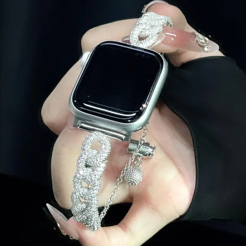 Rhinestone Decor Watch Band (Band Only), 1 Count Fashionable Watch Band for Women & Girls, Wearable Accessories Compatible with Apple Watch Series 9/8/7/6/5/4/3/2/1/SE 6