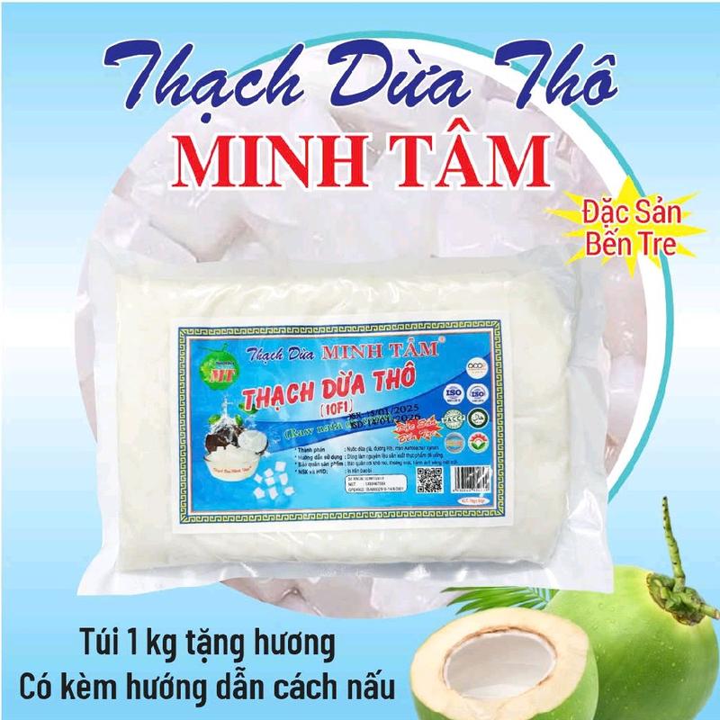  Thạch dừa thô Minh Tâm 1kg kèm chai hương + hướng dẫn cách nấu Topping dùng nấu thạch 