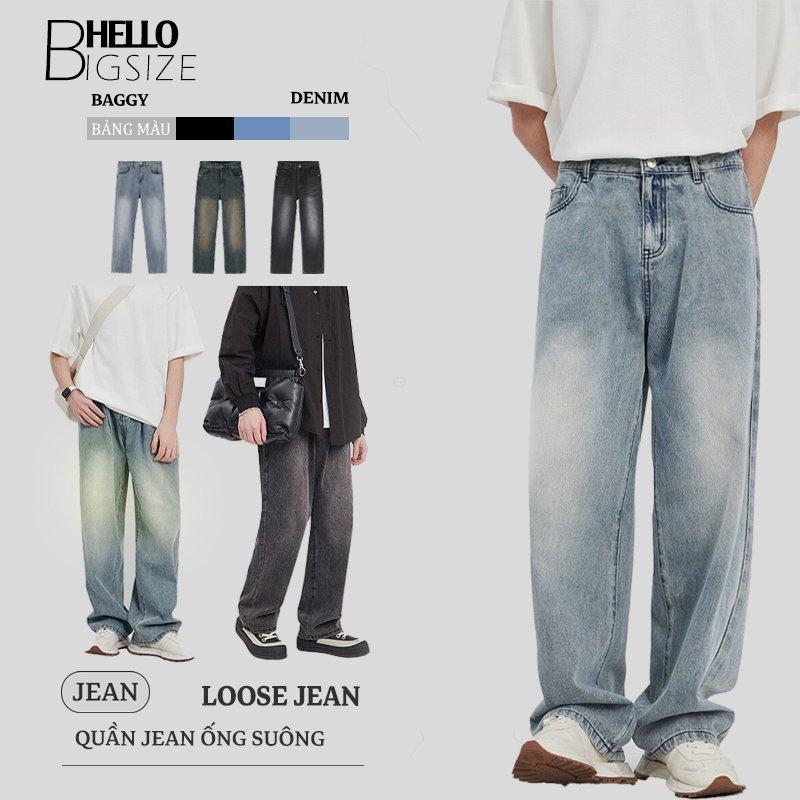 [38-120kg] BIGSIZE - Quần jean nam bigsize form Suông đứng Wash màu Retro cạp cao chất vải denim mềm mịn thoáng mát Menswear Pants Có Túi