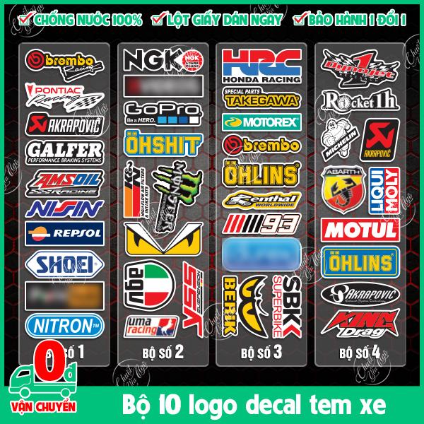 Combo 10 logo sticker không trùng hình dán tem xe decal chống thấm nước trang trí nón bảo hiểm