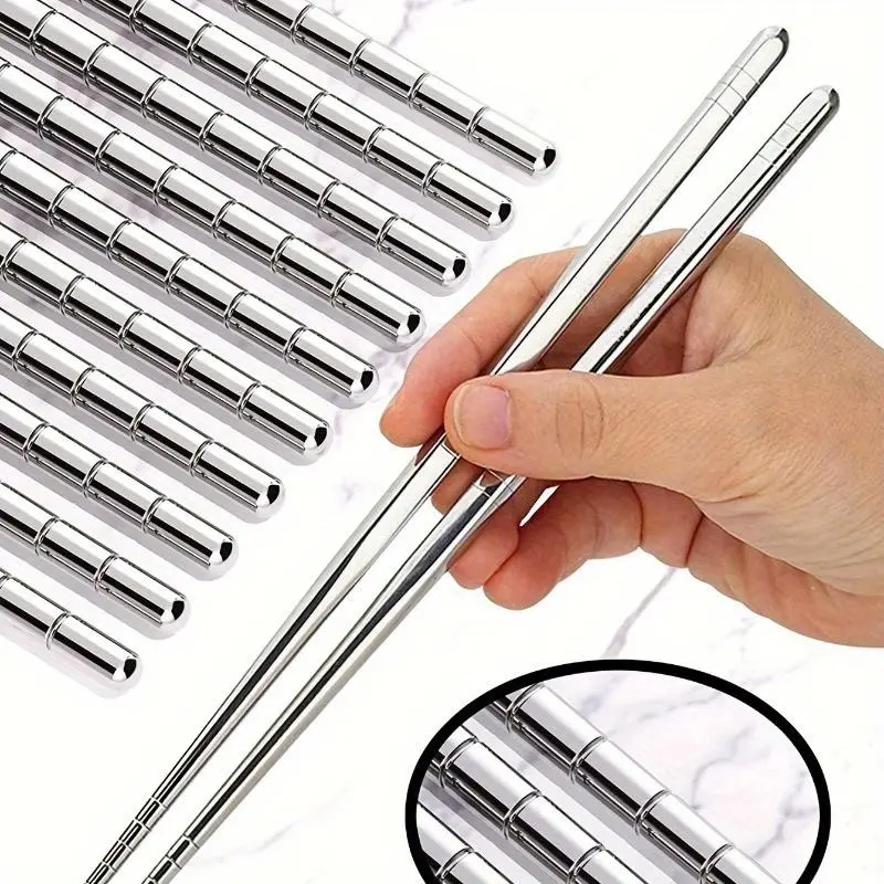 Stainless Steel Chopsticks, 5 Pairs Reusable Metal Chopsticks, Lightweight Easy To Use Metal Chop Stick Utensils for Home Kitchen 0
