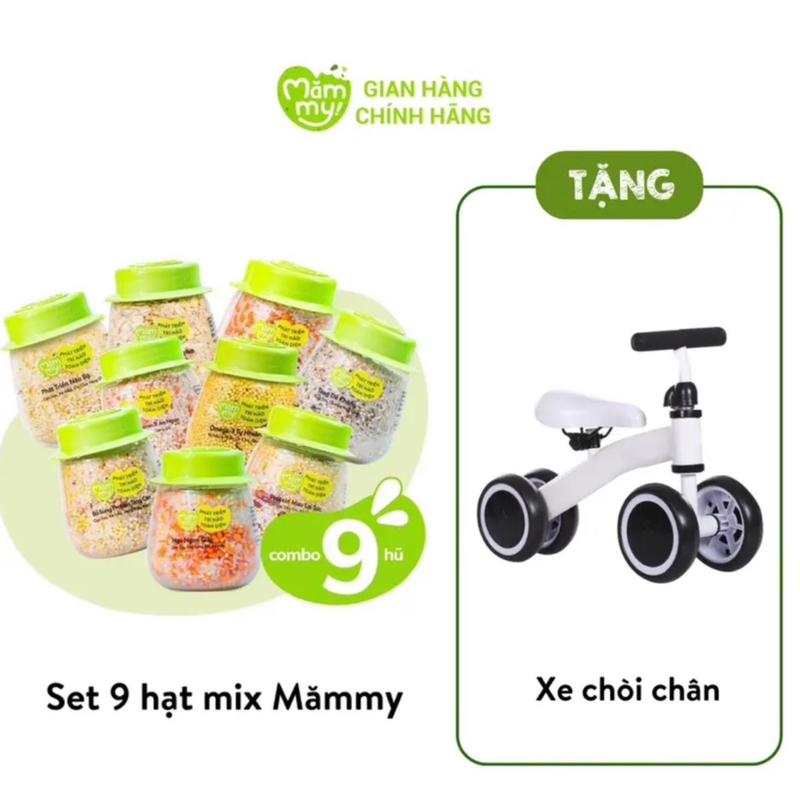 [ Tặng xe chòi chân Mini] Set 9 Hũ hạt mix Mămmy nấu cháo cho bé ăn dặm tiện lợi 0