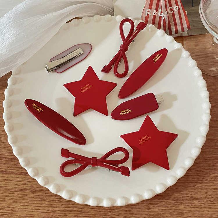 Product Introduction of Ankola Red Bow Hair Clip for Women New High-end Forehead Bangs Side Clip Duckbill Clip Hairpin 5