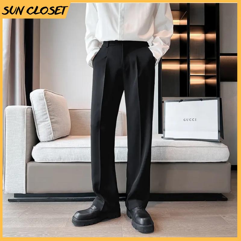 Quần âu nửa cạp chun SUN CLOSET MÀU ĐEN form suông rộng nam nữ Menswear Pants có thể giặt máy thời trang thanh lịch 4