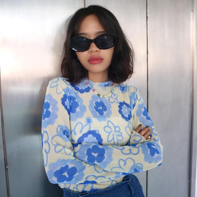 House of KYNY  - Ethereal Blue Mesh Top - Atasan Wanita Print Shirt Motif - Outfit Konser 5