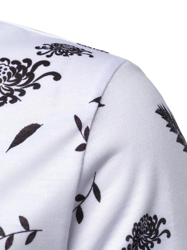 Men's Plants Print Short Sleeve Polo Shirt, Regular Fit Casual Button Front Polo Neck Top, Men's Clothes for Summer Daily Wear 4