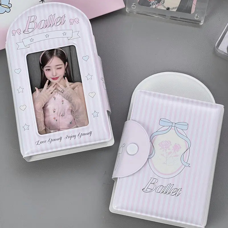 Album Ảnh Phong Cách Múa Ba Lê, 3 Inch, Bìa Màu Hồng, Giá Đỡ Ảnh Thẻ, Album Mini, Để Sưu Tập Thẻ, Lưu Trữ Bảo Vệ Thẻ Thần Tượng Kpop Decor 3