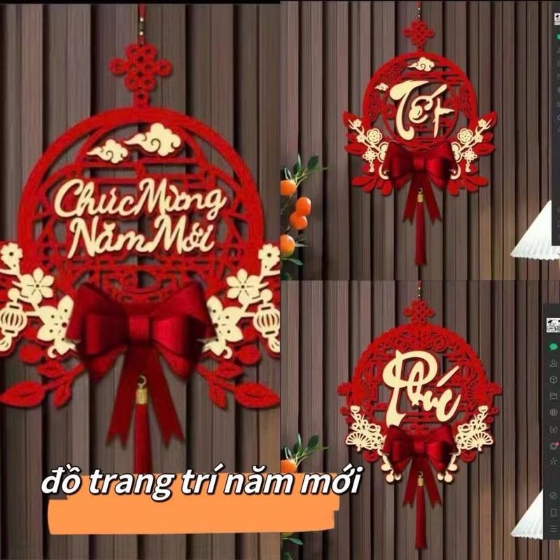  Treo trang trí tết Khánh nhung mẫu chữ 2025 Dải decor tết treo cửa cao cấp - Decor Phòng - Treo Tường 