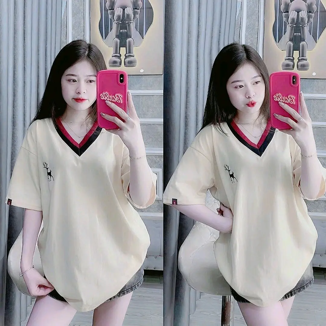 ÁO THUN UNISEX  CỔ TIM HƯU THÊU TRƯỚC NGỰC KÈM TANG THÊU TAY FORM RỘNG FREESIZA 70KG COTTON 3158 Nữ Top Cổ Tròn
