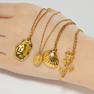 Jewelry Kalung Mawar Tunggal Keluli Tahan Karat, Fesyen, Untuk Wanita, Gaya Eropah, Rantai Kolar Keluli Titanium Cangkang Tidak Teratur, Sesuai untuk Ulang-alik Necklaces