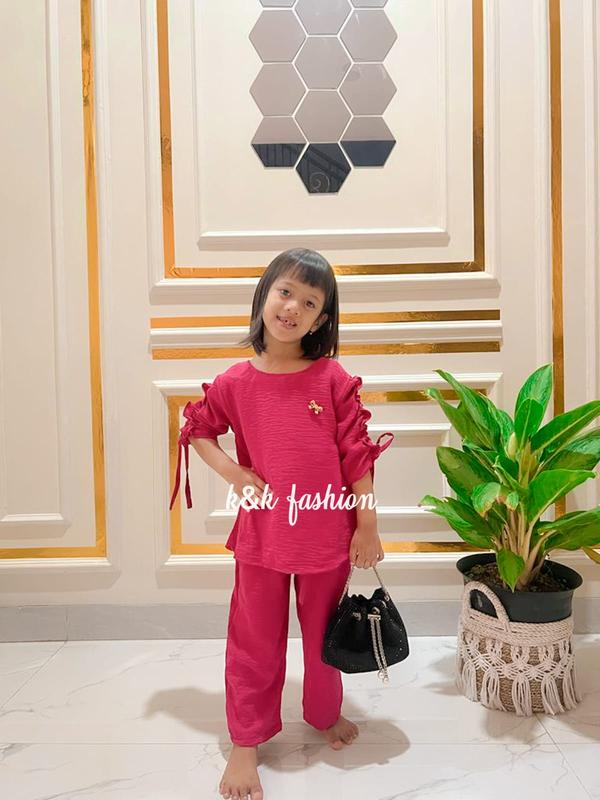 K&K FASHION/Setelan anak kekinian/set kids korea/Livina Set kids/setelan anak viral/Setelan terbaru/crinkle Air Flow/Setelan murah meriah/Lengan Serut/setelan lucu/modis/casual/bisa COD Polos Kids Celana Fashion Pakaian 9