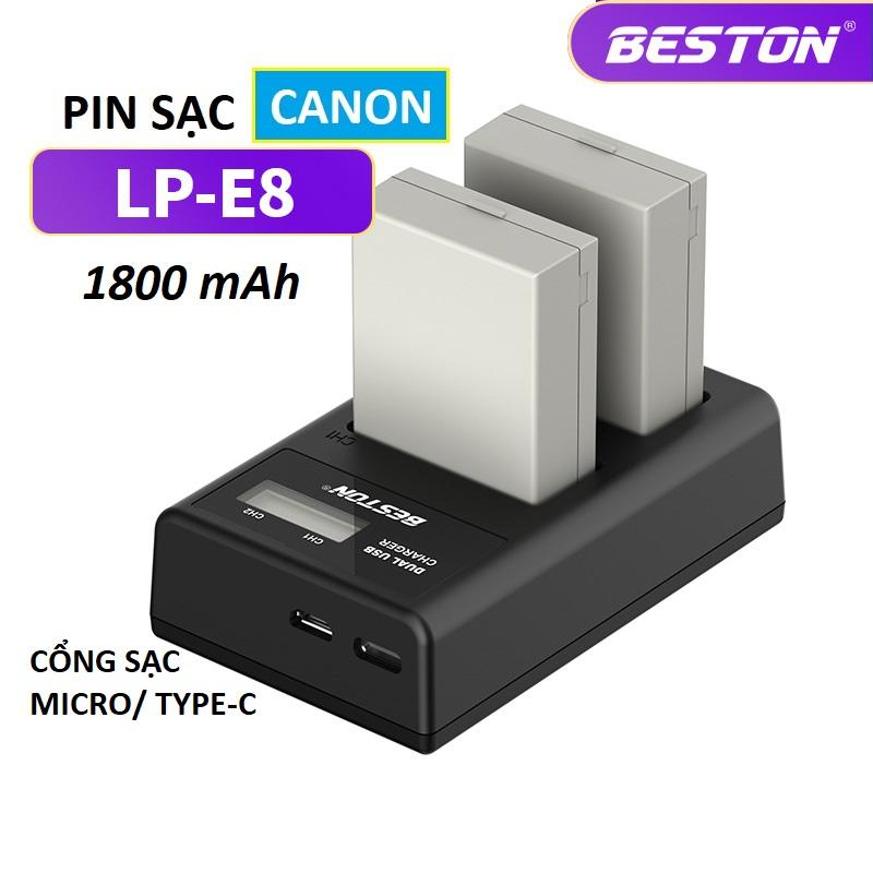 Bộ Pin LP-E8 1800mAh Sạc Beston Dùng Cho Máy Ảnh Canon EOS 550D 600D 650D 700D…