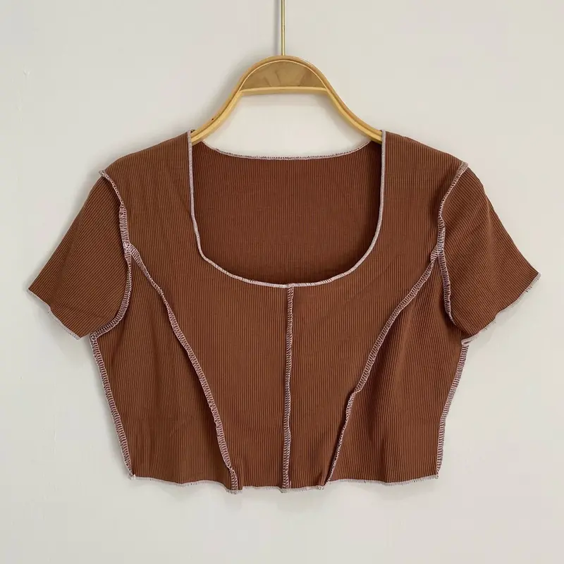 Atasan Crop Top Ribbed Setrip Korean Style/Kaos Lengan Pendek Wanita Polos Melar Baju 0