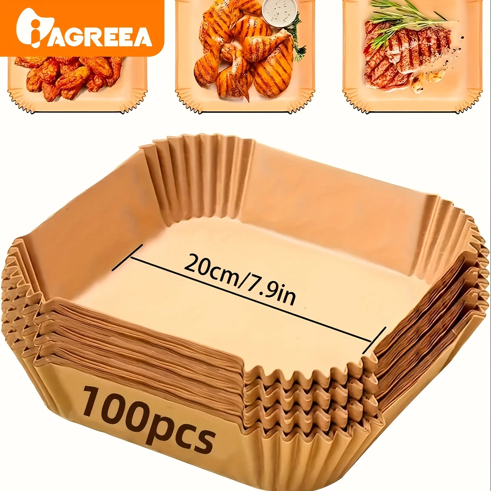 50-200pcs Air Fryer Disposable Paper Liners, Square, Baked Silicone Oil Paper, Non Stick Parchment Paper, No Leakage, Air Fryer Special Paper Tray, Oil Proof And Waterproof, Household, Thickened Food Grade Eid Al-Adha Mubarak Bakeware Utensils