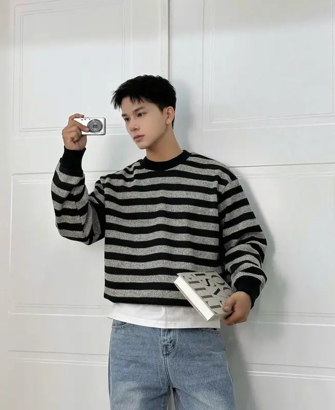 Áo sweater KẺ lông cáo, Áo ép lông striper unisex nam nữ  Menswear AN222 Pi Studio 5