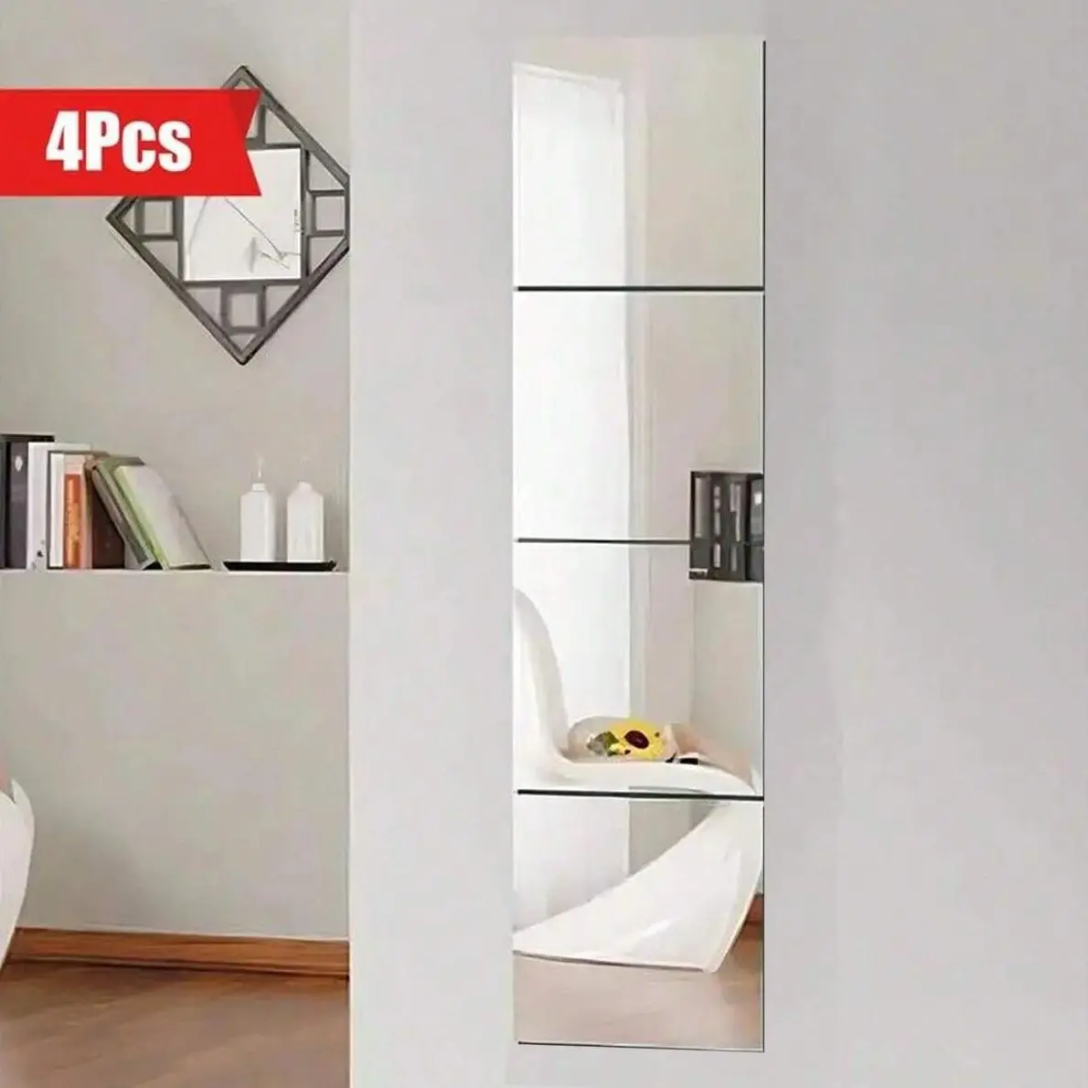 Square Acrylic Mirror Wall Sticker, 4 Counts/set Removable Self-adhesive Mirror Wall Decal, Wall Decor for Home Living Room Bedroom Office, Best Friend Gifts, Home Decor, Decoration, Decorative