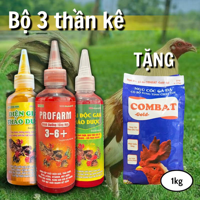 Bộ 3 Thần Kê 100ml - Bộ thuốc nuôi cho gà lên chuồng đạt trạng tăng bo hừng gà tăng khung xương chống còi cọc - Tặng 1kg ngũ cốc