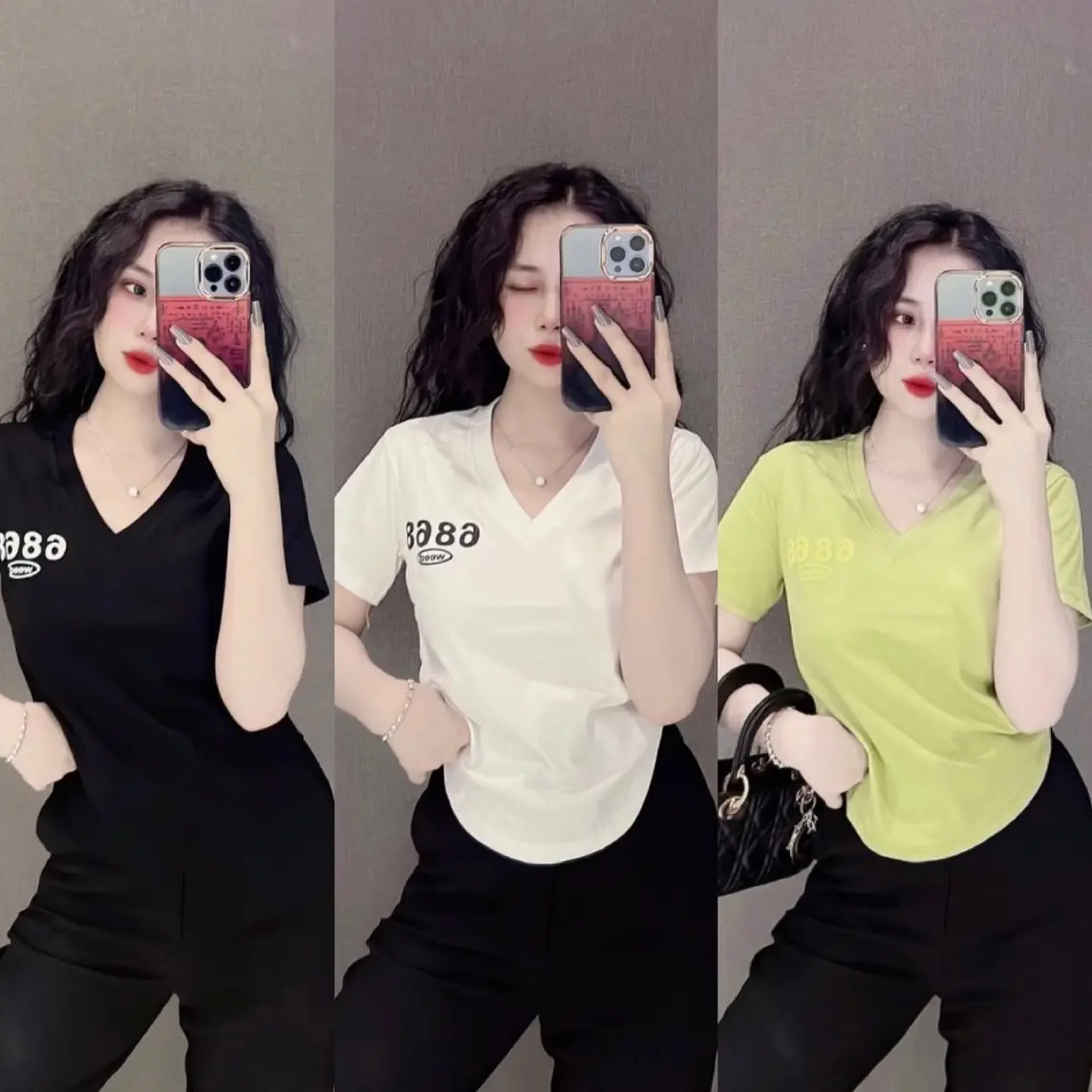 Áo thun nữ Phom Ôm cổ tim phối chữ (Mã 6868) Top Women