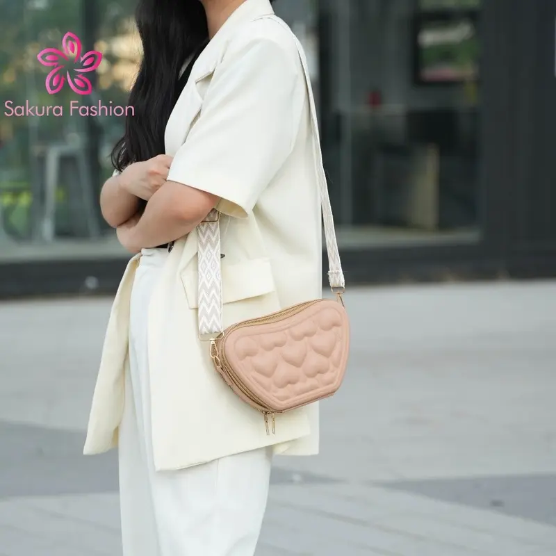 Sakurafashion Should Bag For Women High-end Leather Bag PU Clutch Heart Sling Bag CP065 7