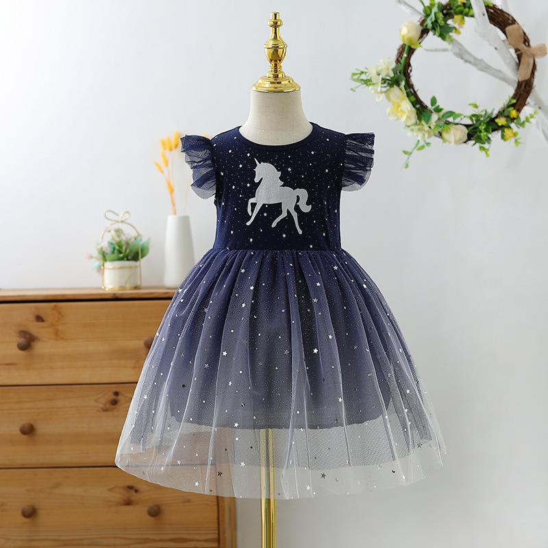 Girls' short-sleeved Unicorn Dress - kid's Lolita skirt Korean version of Dream Children's Princess dress 1