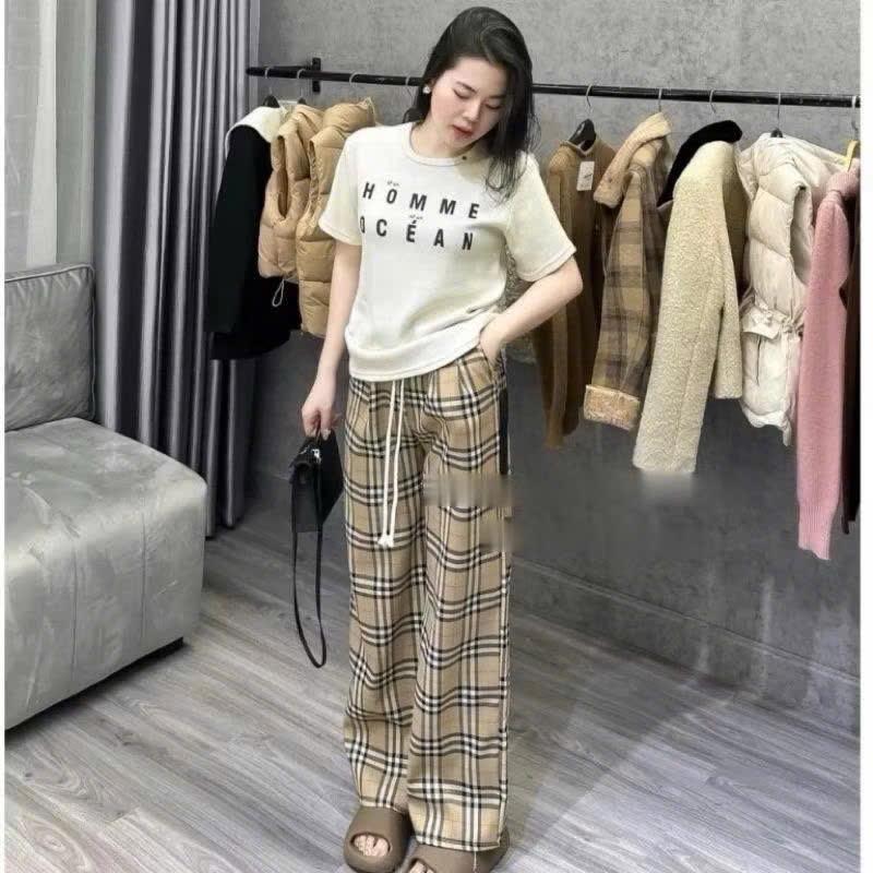 Quần suông caro chất đũi mềm mỏng mát cho nữ 3