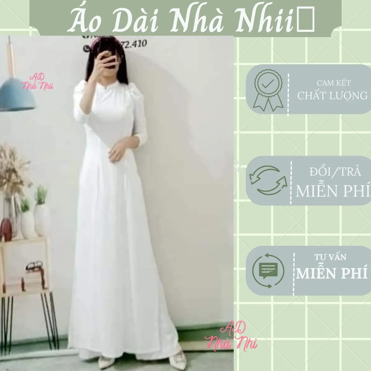 Áo Dài học sinh lụa mỹ 2 tà tay bồng