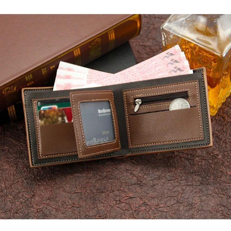 Product Introduction of Dompet Kulit Berfrosted Pendek Lelaki, Kapasiti Besar, dengan Poket Syiling Berbilang Slot, Pemegang Foto, Saiz Kecil, Gaya Vintaj, Sesuai untuk Lelaki 8