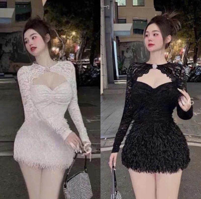  BIGSIZE HIẾU HIẾU  55-95KG  - Set thời trang nữ Áo ren tay dài khoét + Chân váy tua rua cực slay S484 