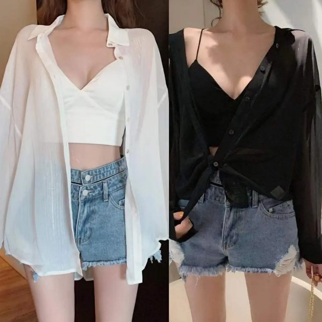 Áo Sơ Mi Voan, Cao Cấp, Cỡ Lớn, Dài Tay, Mỏng, Chống Nắng, Dành Cho Nữ